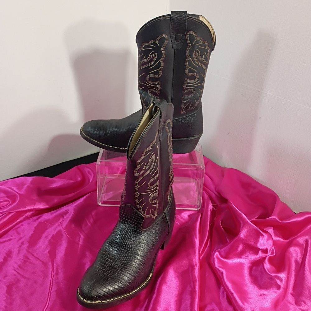 TEXAS BOOTS Boys Cowboy Western Boots Black Leather Size 3D Youth USA.